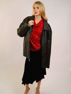 Y2K Oversized Leather Jacket (XXL) black vintage mens plus size grunge street